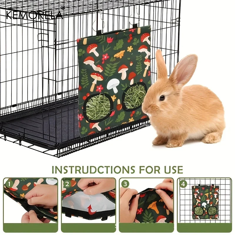 KEMORELA 1/2PCS Rabbit Hay Feeder Bag with 2 Holes Guinea Pig Hanging Hay Feeding Bag Storage for Chinchilla Hamster Bunny