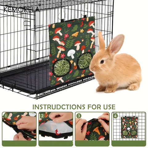 KEMORELA 1/2PCS Rabbit Hay Feeder Bag with 2 Holes Guinea Pig Hanging Hay Feeding Bag Storage for Chinchilla Hamster Bunny