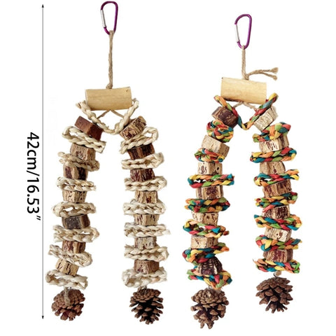 Large Bird Toy Birdcage HangingToy NaturalPinecone Block Parrot Chewing Toy Climbing Swing Toy for Lovebirds Cockatoos