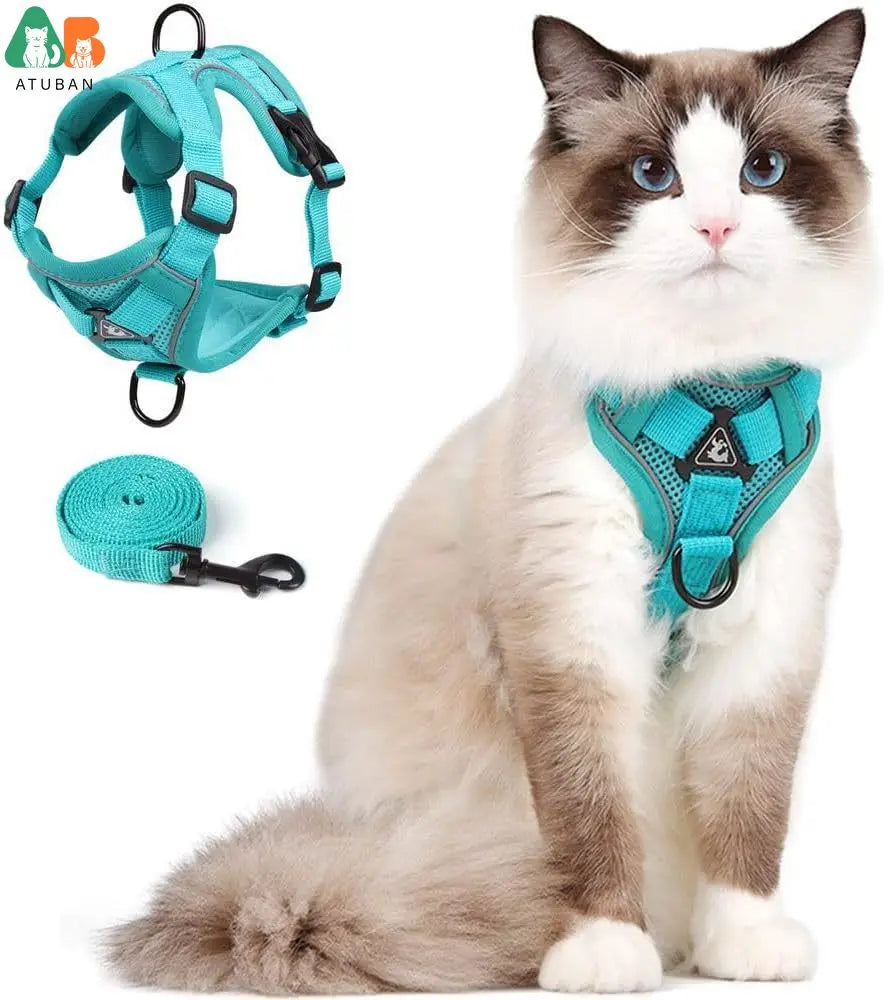 Cat Harness upgraded Escape Proof Adjustable Kitten Vest for Cat Outdoor Walking Reflective Strips for Dark Night