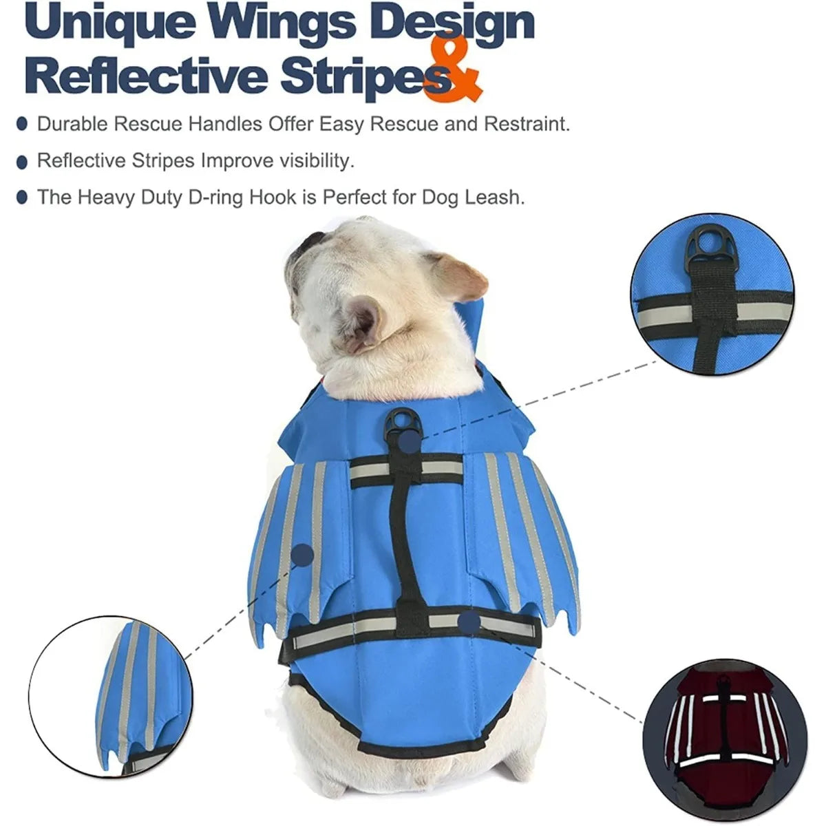 Dogs Life Jacket with Chin Float Oxford Breathable Adjustable Swimming Vests with Reflective & Rescue Handle for Most Sizes Dogs
