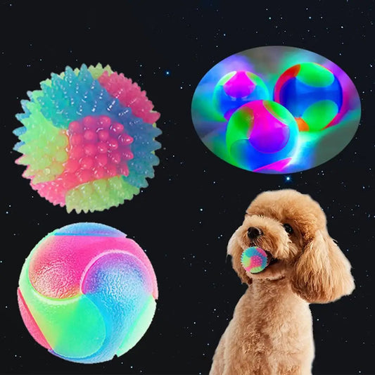 Pet Light Up Toy Ball Glowing LED Puppy Flashing Elastic Ball Toy Color Light TPR Ball Interactive Toys For Small pet
