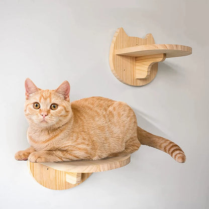 Cat Wall Climbing Shelf Four Step Stairway Scratching Post Bed Hiding House For Indoor Cats Tree Tower Pet Furniture Accessories