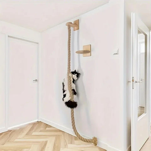 1 Piece Wall-mounted Cat Climbing Rope Solid Wooden Pedals And  Sisal Rope Kitten Training Claw Grinding Indoor Cat Furniture