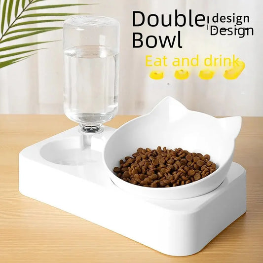 Double Bowl Automatic Watering Pet Anti-overturn Rice Plastic Cat Dog Food Bowl Cats Dogs Pet Tableware