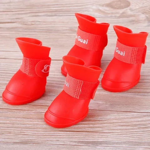 4PCS/SET Dog Boots for Small Dogs  Summer Pet Dog Shoes Waterproof Pet Rain Shoes for Dog Puppy Rubber Boots Durable Shoes