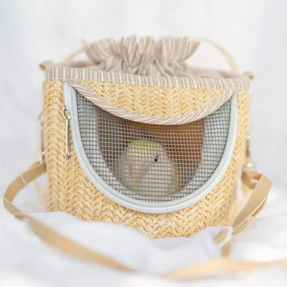 Parrot Cage Go Out with Straw Woven Peony Bird Small Pet Backpack Portable Breathable Outer Cage Bird Supplies Bird Cages