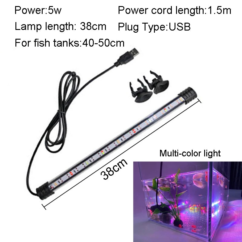 18-58cm USB Plug Aquarium Light LED Waterproof Fish Tank Light Underwater Lighting Submersible Lamp Plant Grow Lamp 110-240V