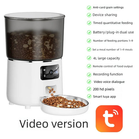 Cat Automatic Smart Feeder with WiFi Remote Camera 4L Large Capacity Puppy Pet Food Dispenser Feeder Accessories for Cat Dog