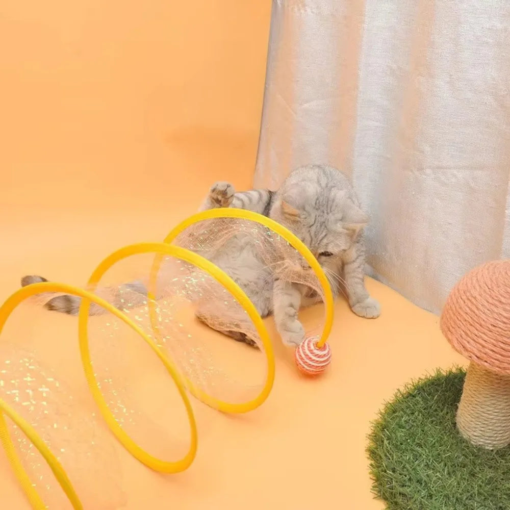 New Folded S Type Cat Tunnel Spring Toy Mouse Tunnel with Balls Convenient Storage Kitten Outdoor Interactive Toys Pet Products