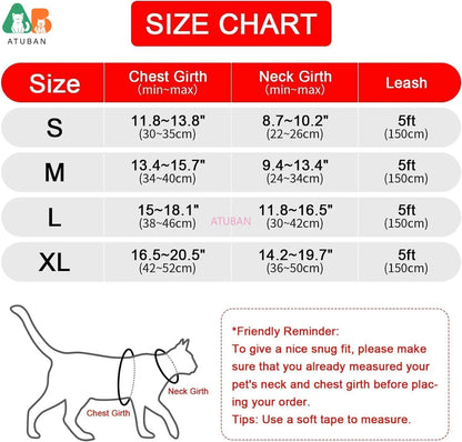 Cat Harness upgraded Escape Proof Adjustable Kitten Vest for Cat Outdoor Walking Reflective Strips for Dark Night