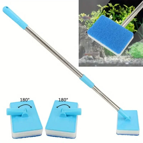180° Adjust 55-95cm Telescopic Handle Cleaner Scrubber Aquarium Fish Tank Glass Window Algae Double-Sided Sponge Cleaning Brush