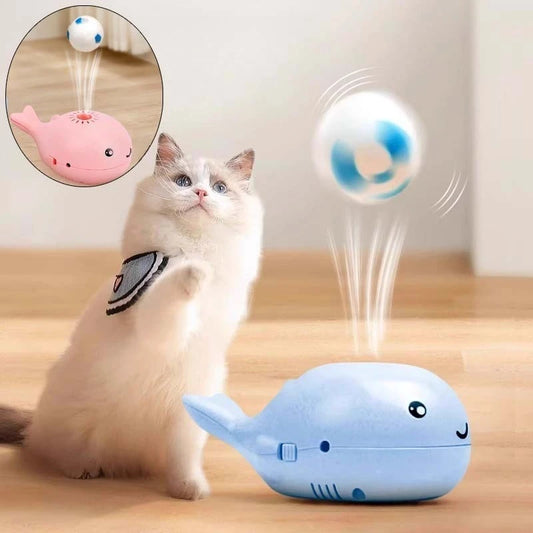 Interactive Cat Electric Ball Toy Simulated Whale Kitten Toy USB Dual Function Fan Teaser Supplies for Cats