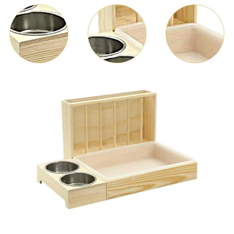 Rabbit Hay Feeder with Litter Box,Hay Holder with Bowls Less Waste Wood Bunny Hay Feeder for Guinea Pig Bunny Small Animals