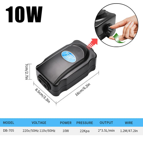 Adjustable Aquarium Air Pump 110V~220V Air Pump 3W~12W For Bedroom Fish Tank Silent Oxygen Pump Air Compressor