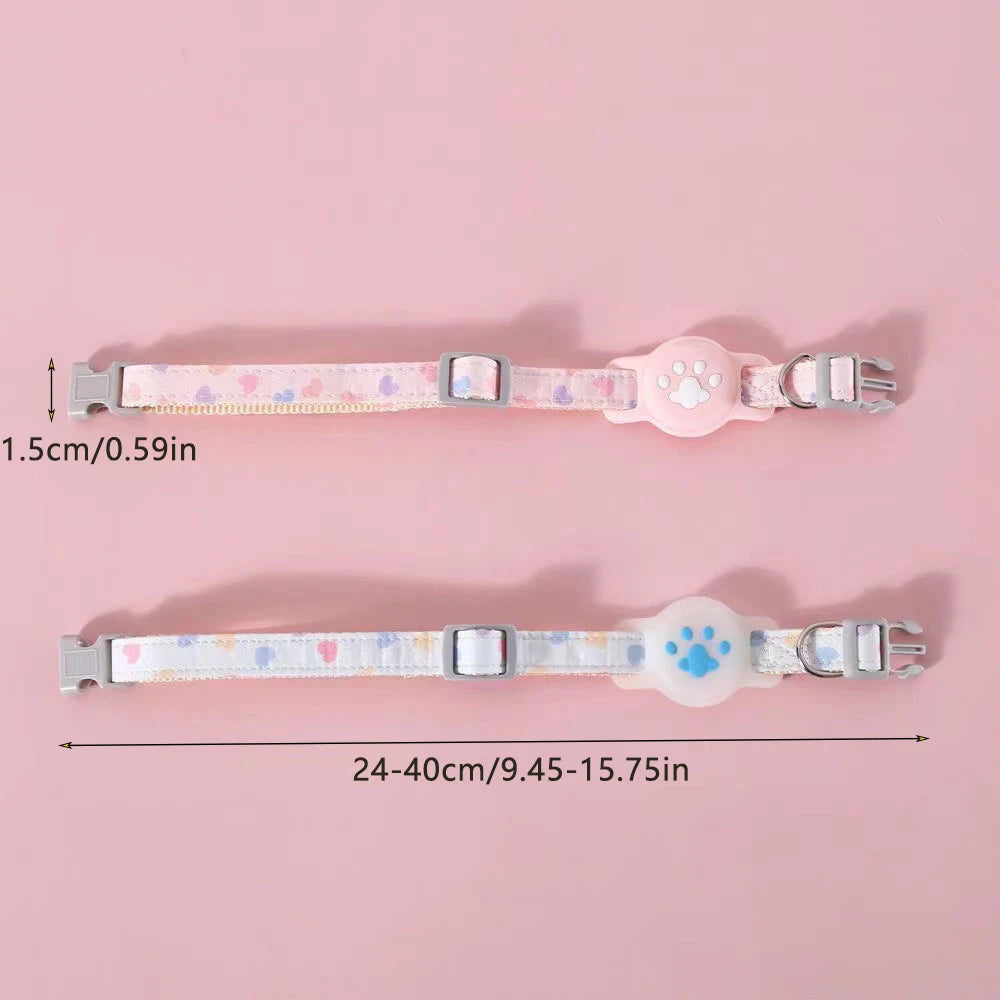 Adjustable Cat Collar with AirTag Holder Case Anti-Lost Cat Collar GPS Tracker Protective Case Print Kitten Collar Pet Supplies