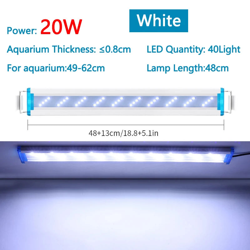 Extensible Waterproof Clip on Lamp For Fish Tank Super Slim Fish Tank Aquatic Plant Grow Aquarium LED Light 18-58cm