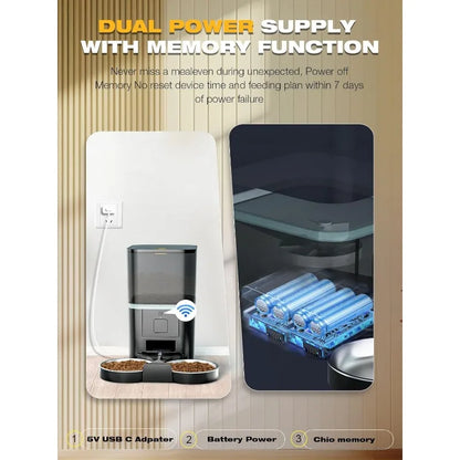 Automatic Cat Feeders 2 Cat,Pet Feeder Automatic 2.4G WiFi App Control, Dual Power Supply 10s Voice Recording Pet Auto Feeder