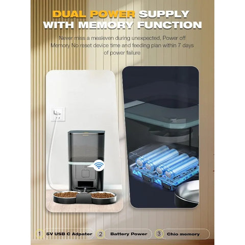 Automatic Cat Feeders 2 Cat,Pet Feeder Automatic 2.4G WiFi App Control, Dual Power Supply 10s Voice Recording Pet Auto Feeder