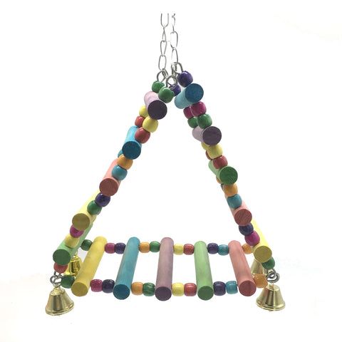 Wooden Parrot Hanging Rainbow Hammock training Ladder Toys With Bells Bird Cage Pet Accessories For Large Small Birds