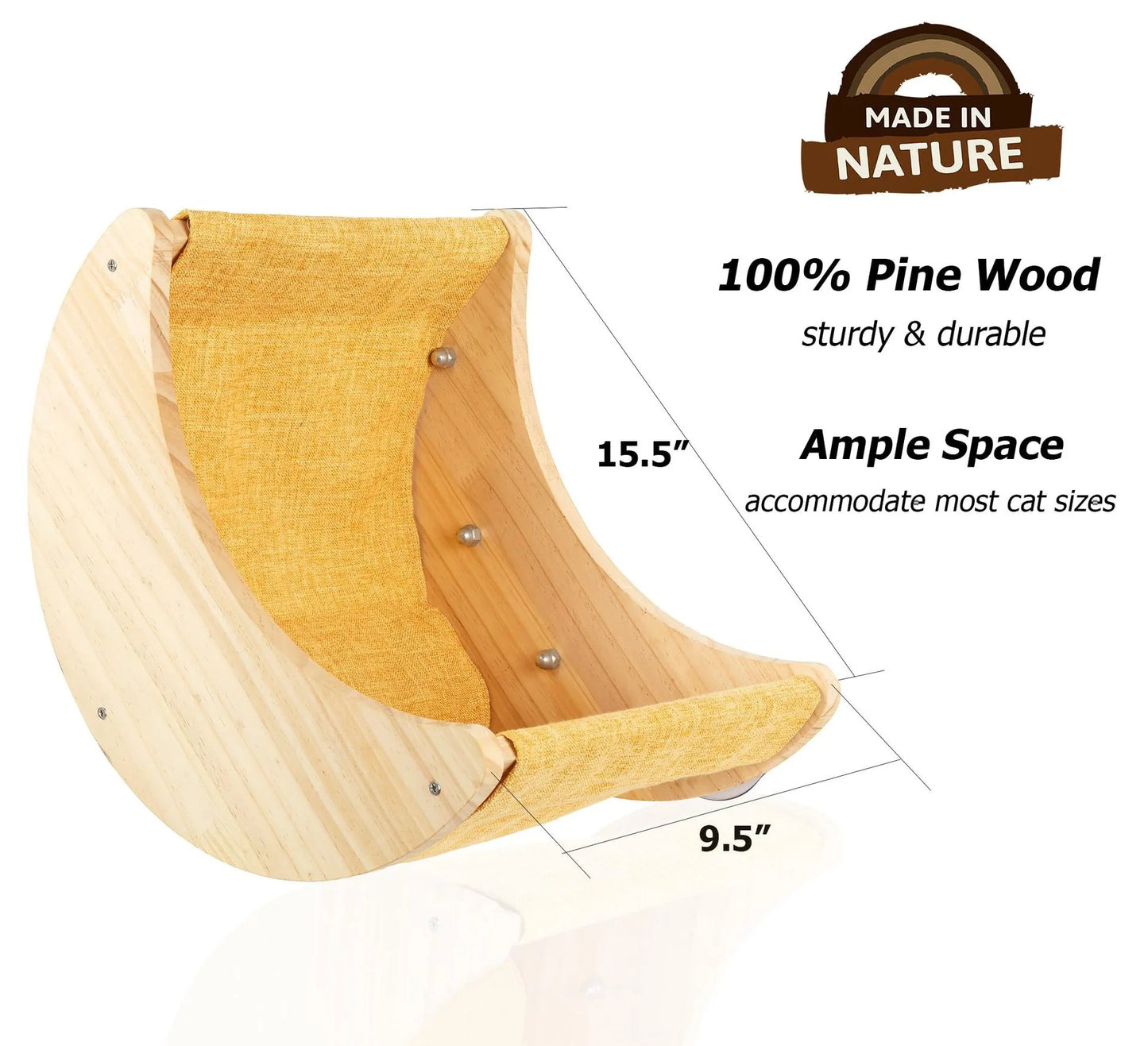 Wooden Cat Window Hammock with Suction Cups - Hanging Swing Bed Perch for Cats & Small Dogs | Space-Saving Pet Lounger