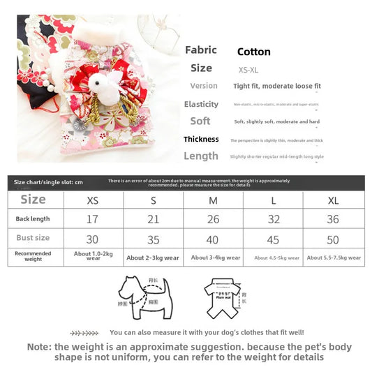 Dog skirt Cat Princess Romantic Cherry Blossom Kimono Cotton-padded Small Dog Teddy Pet Clothes