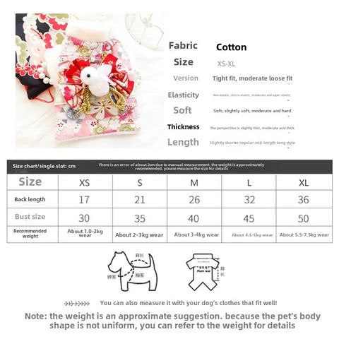Dog skirt Cat Princess Romantic Cherry Blossom Kimono Cotton-padded Small Dog Teddy Pet Clothes