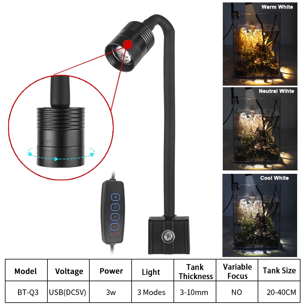 USB Aquarium Light Lighting plants Grow Light Super Slim LED 3W Aquatic Plant Lighting Waterproof Clip-on Lamp For Fish Tank