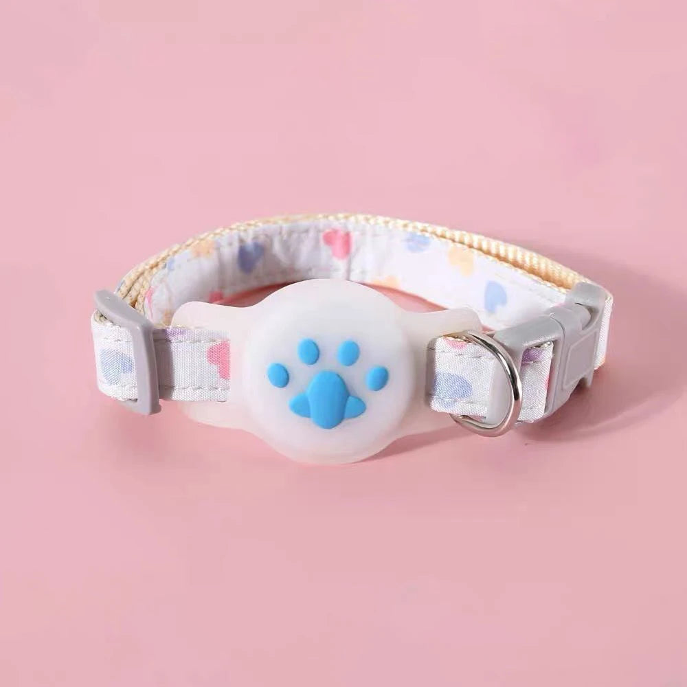 Adjustable Cat Collar with AirTag Holder Case Anti-Lost Cat Collar GPS Tracker Protective Case Print Kitten Collar Pet Supplies