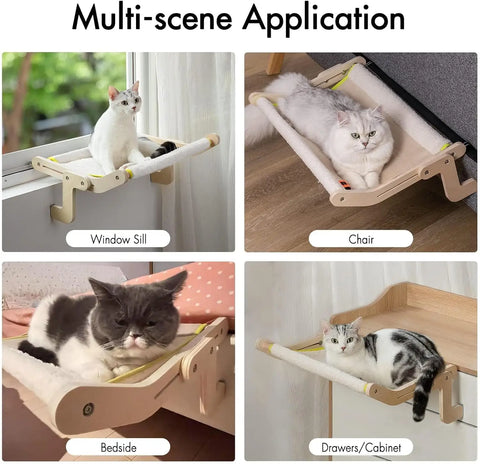 Mewoofun Cat Window Perch Lounge Mount Hammock Window Seat Bed Shelves for Indoor Cats No Drilling No Suction Cup Large Beige