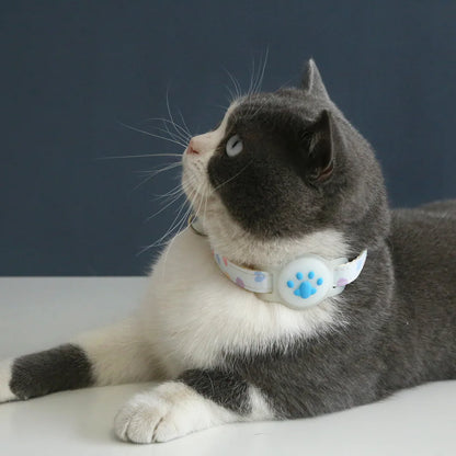 Adjustable Cat Collar with AirTag Holder Case Anti-Lost Cat Collar GPS Tracker Protective Case Print Kitten Collar Pet Supplies
