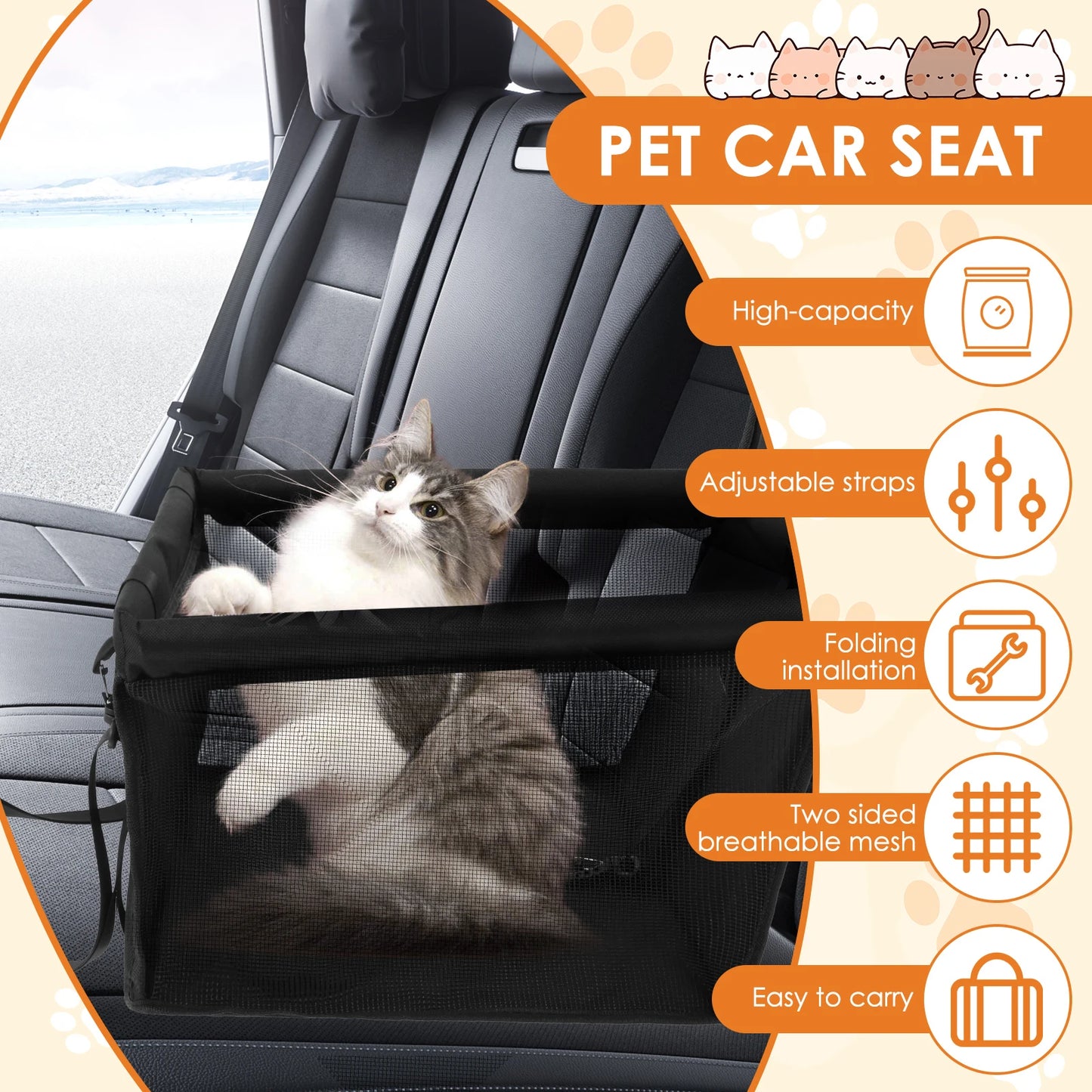 Dog Car Seat Puppy Booster Seat With Safety Lock Scratch Proof Adjustable Strap Travel Car Box for Small to Medium Dog