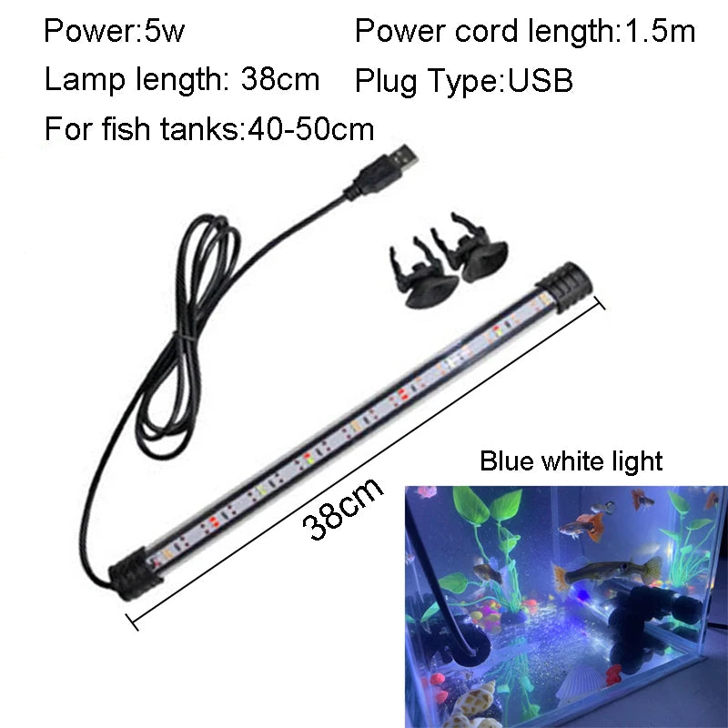 18-58cm USB Plug Aquarium Light LED Waterproof Fish Tank Light Underwater Lighting Submersible Lamp Plant Grow Lamp 110-240V
