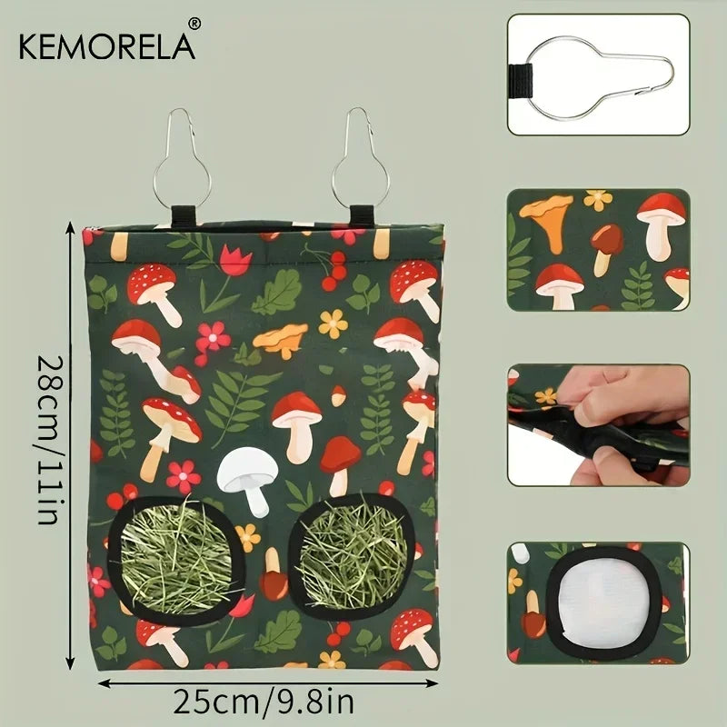 KEMORELA 1/2PCS Rabbit Hay Feeder Bag with 2 Holes Guinea Pig Hanging Hay Feeding Bag Storage for Chinchilla Hamster Bunny
