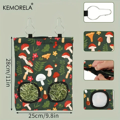 KEMORELA 1/2PCS Rabbit Hay Feeder Bag with 2 Holes Guinea Pig Hanging Hay Feeding Bag Storage for Chinchilla Hamster Bunny