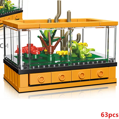 DIY Fish Tank Aquarium Turtle Lizard Lobster Clownfish Desktop Decoration Decorate Building Blocks Model Bricks Sets Kits Toys