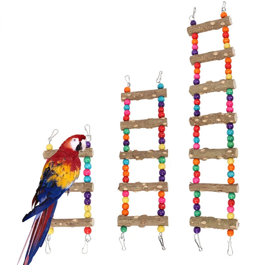 3/5/7 Ladder Birds Pet Parrot Ladders Climbing Toy Natural Wood Hanging Colorful Ball Toy for Conures Parakeets Cockatiels D9253