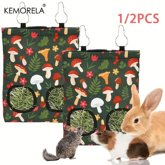 KEMORELA 1/2PCS Rabbit Hay Feeder Bag with 2 Holes Guinea Pig Hanging Hay Feeding Bag Storage for Chinchilla Hamster Bunny
