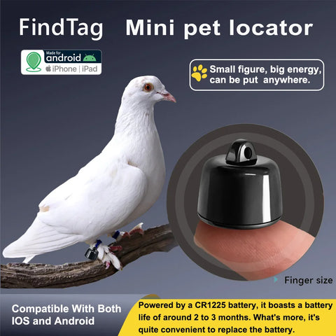 Mini Pets Global Locator Compatible with Android ISO System For birds and dogs and cats View 3 days of movement GPS Tracker
