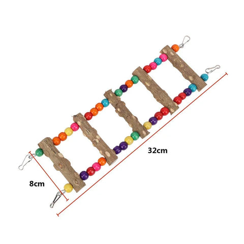 3/5/7 Ladder Birds Pet Parrot Ladders Climbing Toy Natural Wood Hanging Colorful Ball Toy for Conures Parakeets Cockatiels D9253