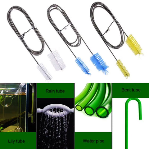 Aquarium Cleaning Brush for Water Hose Lily Pipe Air Tube Stainless Steel Flexible Bent Tube Double Head Brush Fish Tank cleaner