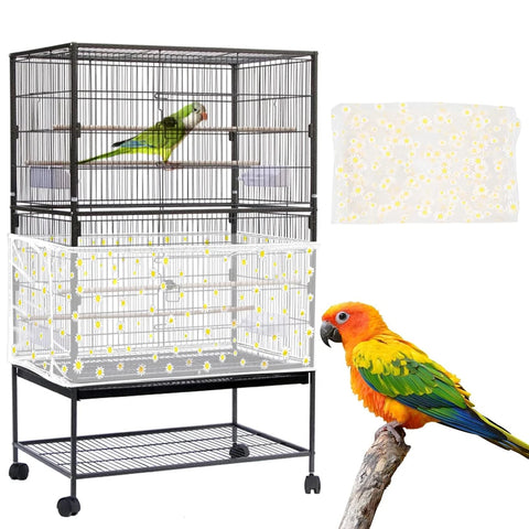 Adjustable Bird Cage Net Cover Birdcage Seed Feather Catcher Soft Skirt Guard Birdcage Nylon Mesh Netting for Round Square Cages