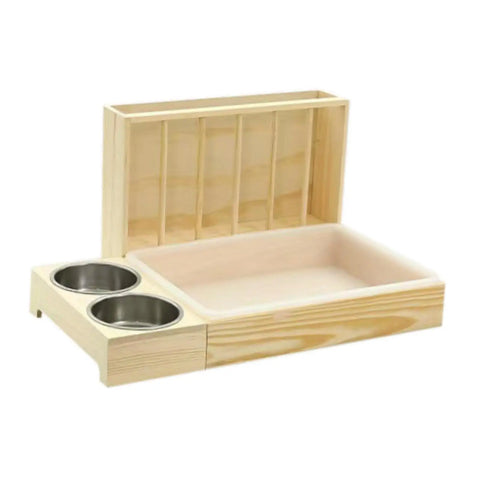 Rabbit Hay Feeder with Litter Box,Hay Holder with Bowls Less Waste Wood Bunny Hay Feeder for Guinea Pig Bunny Small Animals