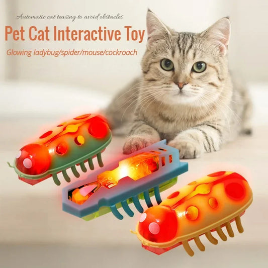 Interactive Mini Electric Bug Cat Toy Kitten Escape Obstacle Automatic Flip Toy Battery Operated Vibration Beetle Supplies