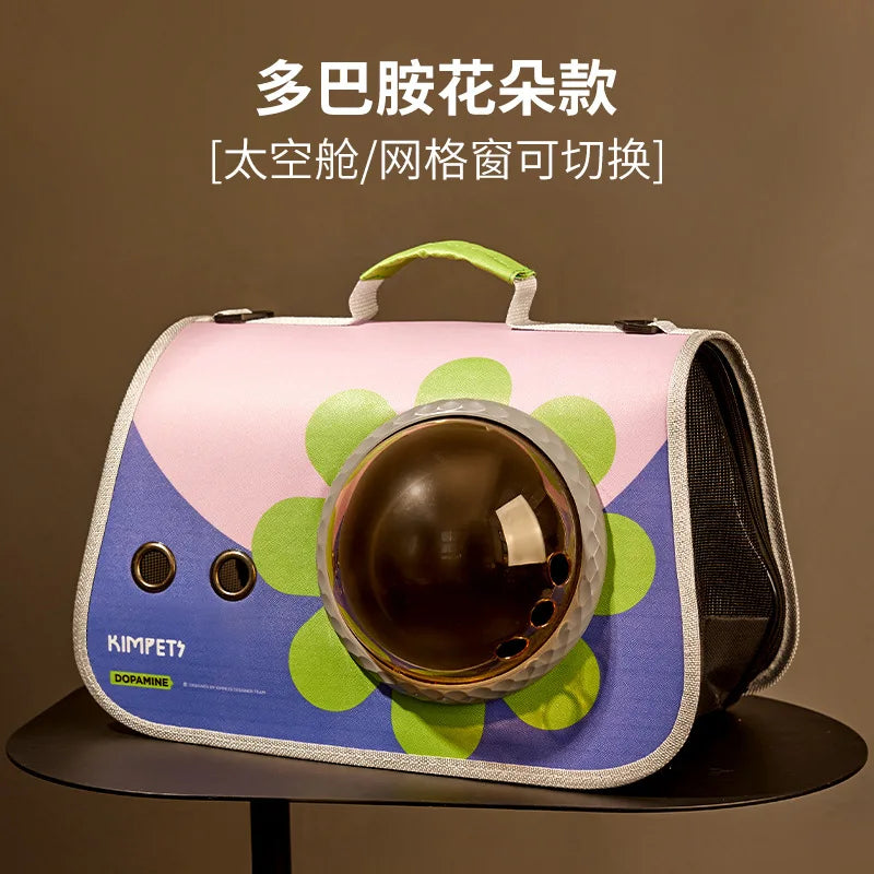 Foldable Cat Carrier Backpack – Cute Cartoon Design with Airflow Vents & Shoulder Strap Interface, Pet Travel Bag for Cats