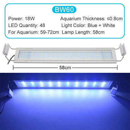 Aquarium LED Light Super Slim Fish Tank Aquatic Plant Grow Lighting Waterproof Bright Clip Lamp Blue LED 18-72cm for Plants 220v