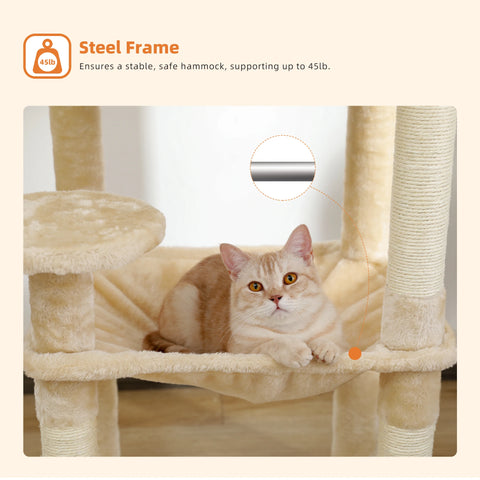 Cat Tree for Indoor Cats 5-Level Cat Tower for Large Cats with Large Hammock Sisal Covered Scratching Posts Cozy Condo Top Perch