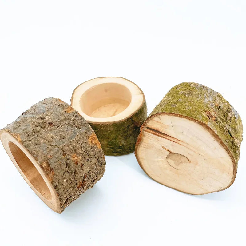 Pet Hamster Fruit Wood Food Bowl Hamster Golden Bear Squirrel Food Bowl Log Gnawing Toys for Small Animals Food Bowls D9136
