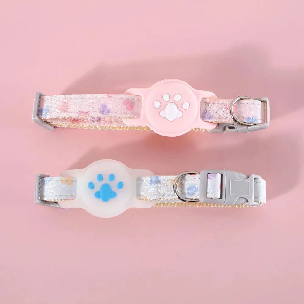 Adjustable Cat Collar with AirTag Holder Case Anti-Lost Cat Collar GPS Tracker Protective Case Print Kitten Collar Pet Supplies