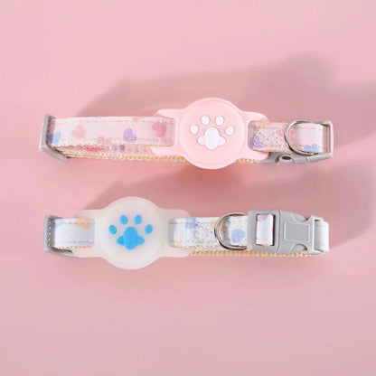 Adjustable Cat Collar with AirTag Holder Case Anti-Lost Cat Collar GPS Tracker Protective Case Print Kitten Collar Pet Supplies